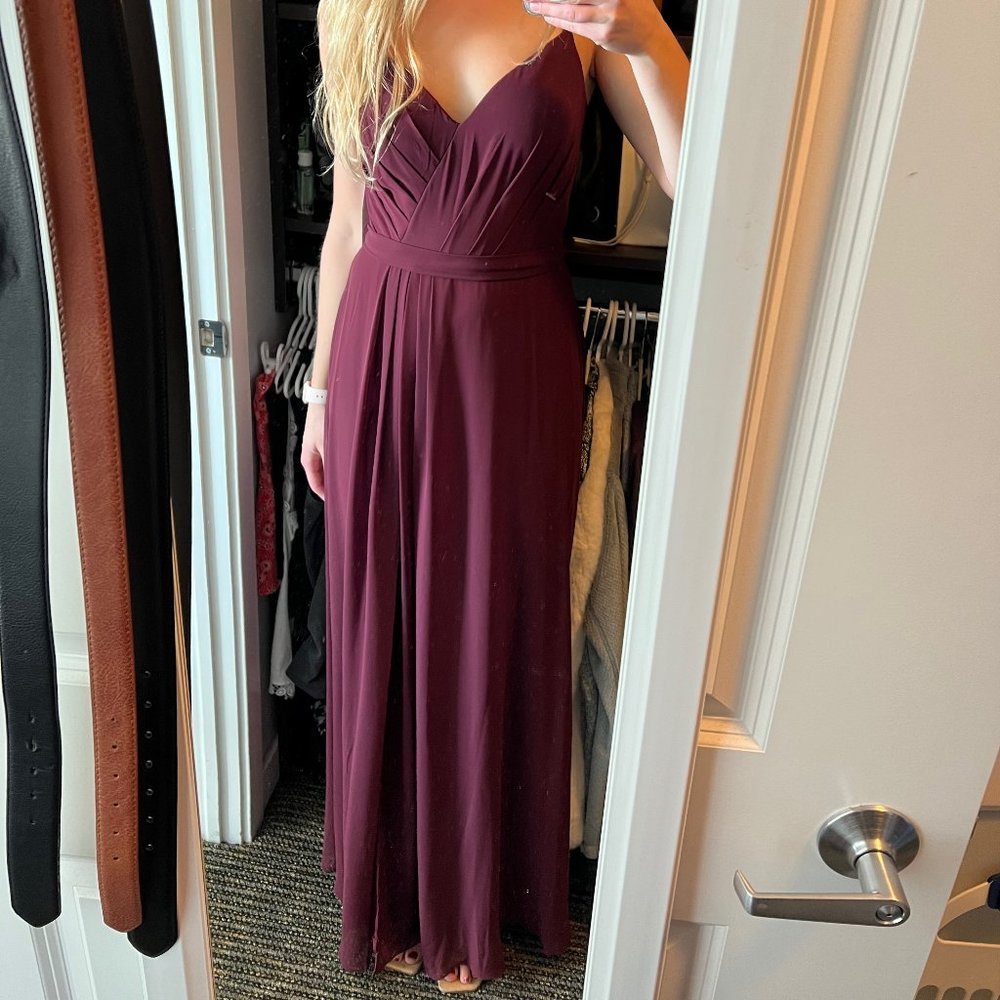 Bill Levkoff Chiffon V-neck A-line Gown in Wine